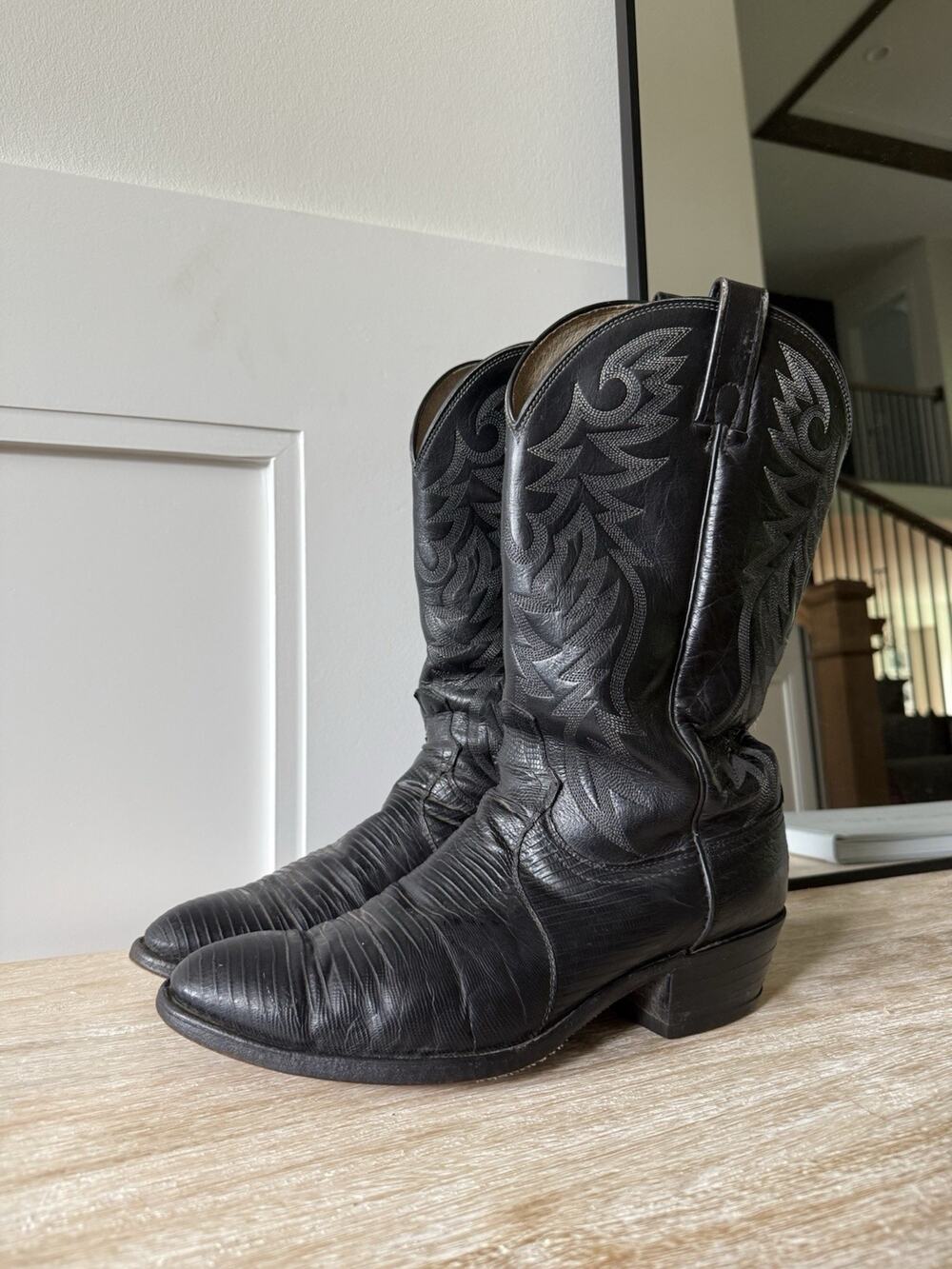 DAN POST Boots Lizard Skin Leather Black Western Cowboy Rodeo Boots Mens Sz 10 E